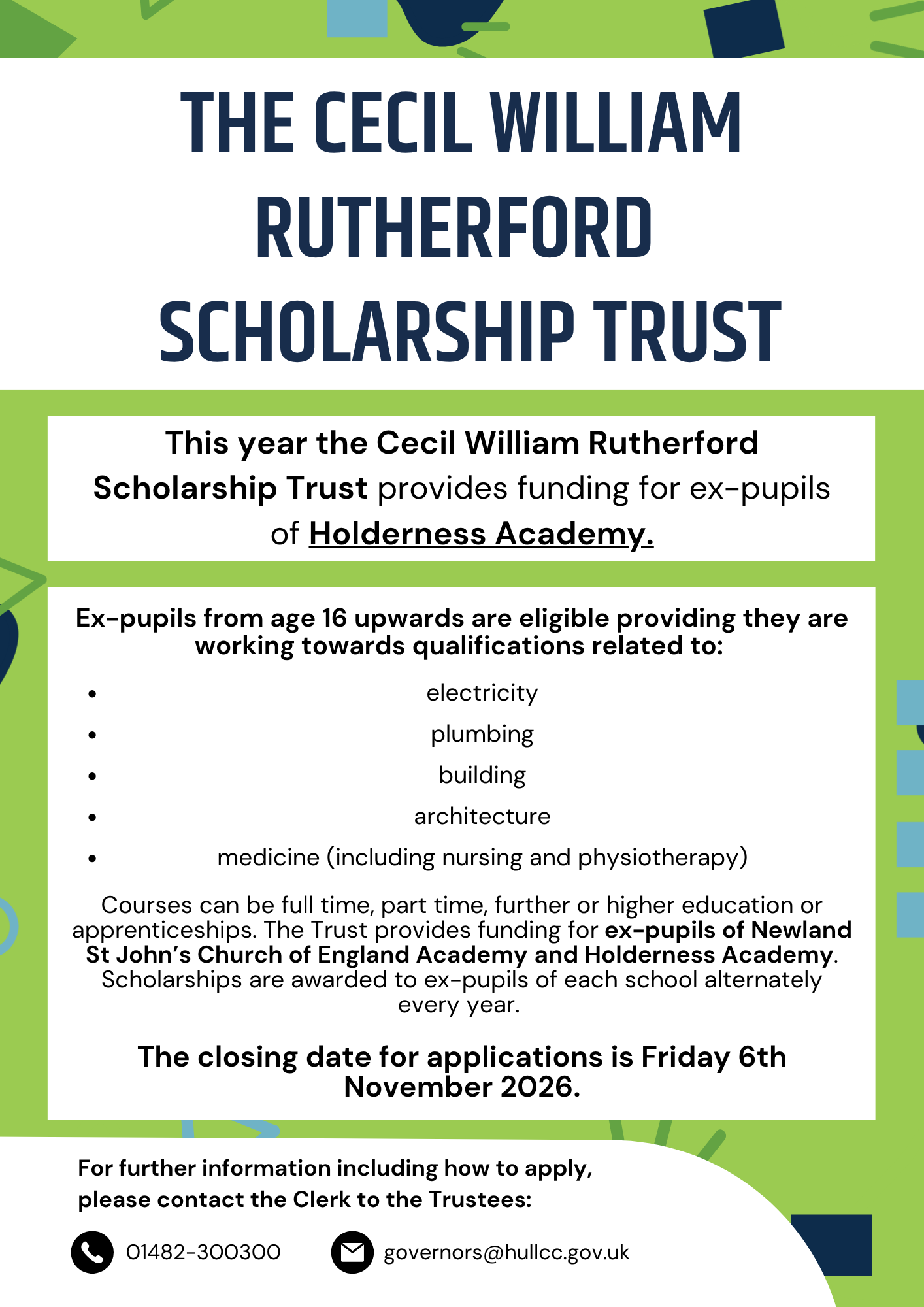 The Cecil William Rutherford Scholarship Trust Application Deadline (Holderness Academy)